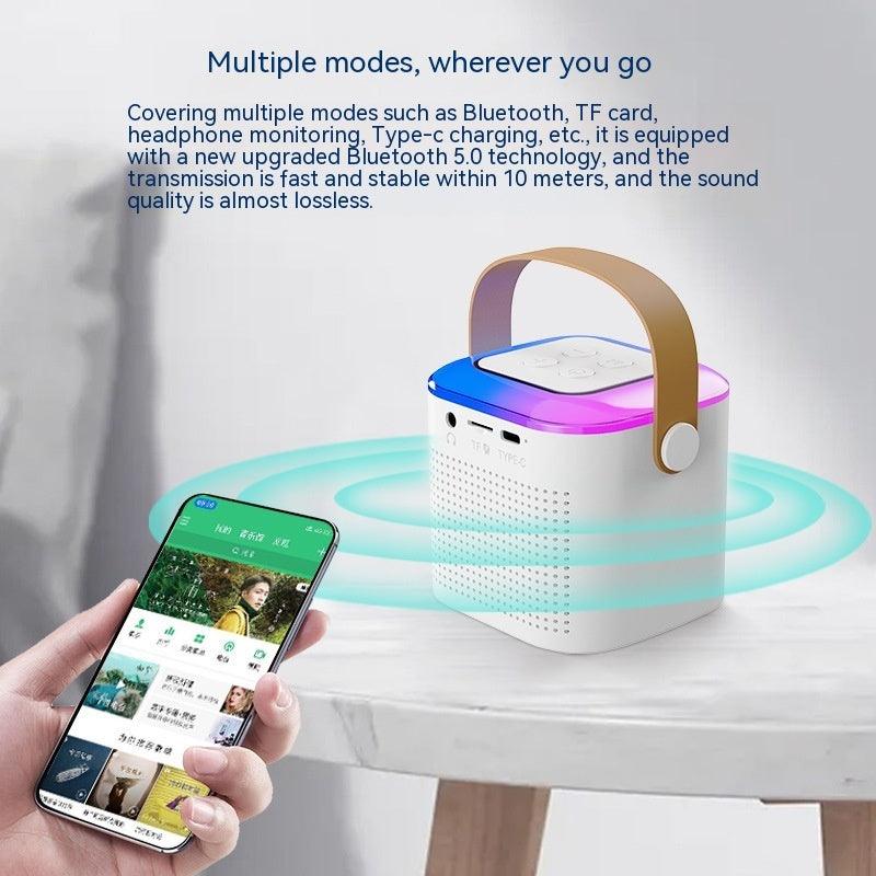 Microphone Karaoke Machine Bluetooth-compatible Speaker With 2 Wireless Mic RGB Light Home Family Singing Speaker - Oceanfront Products