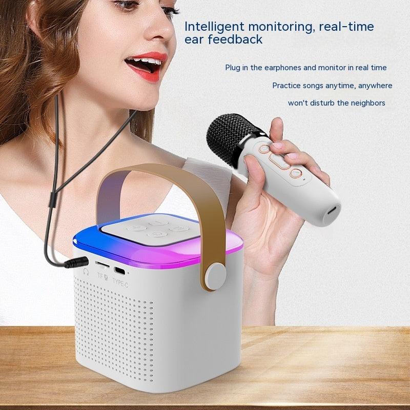 Microphone Karaoke Machine Bluetooth-compatible Speaker With 2 Wireless Mic RGB Light Home Family Singing Speaker - Oceanfront Products