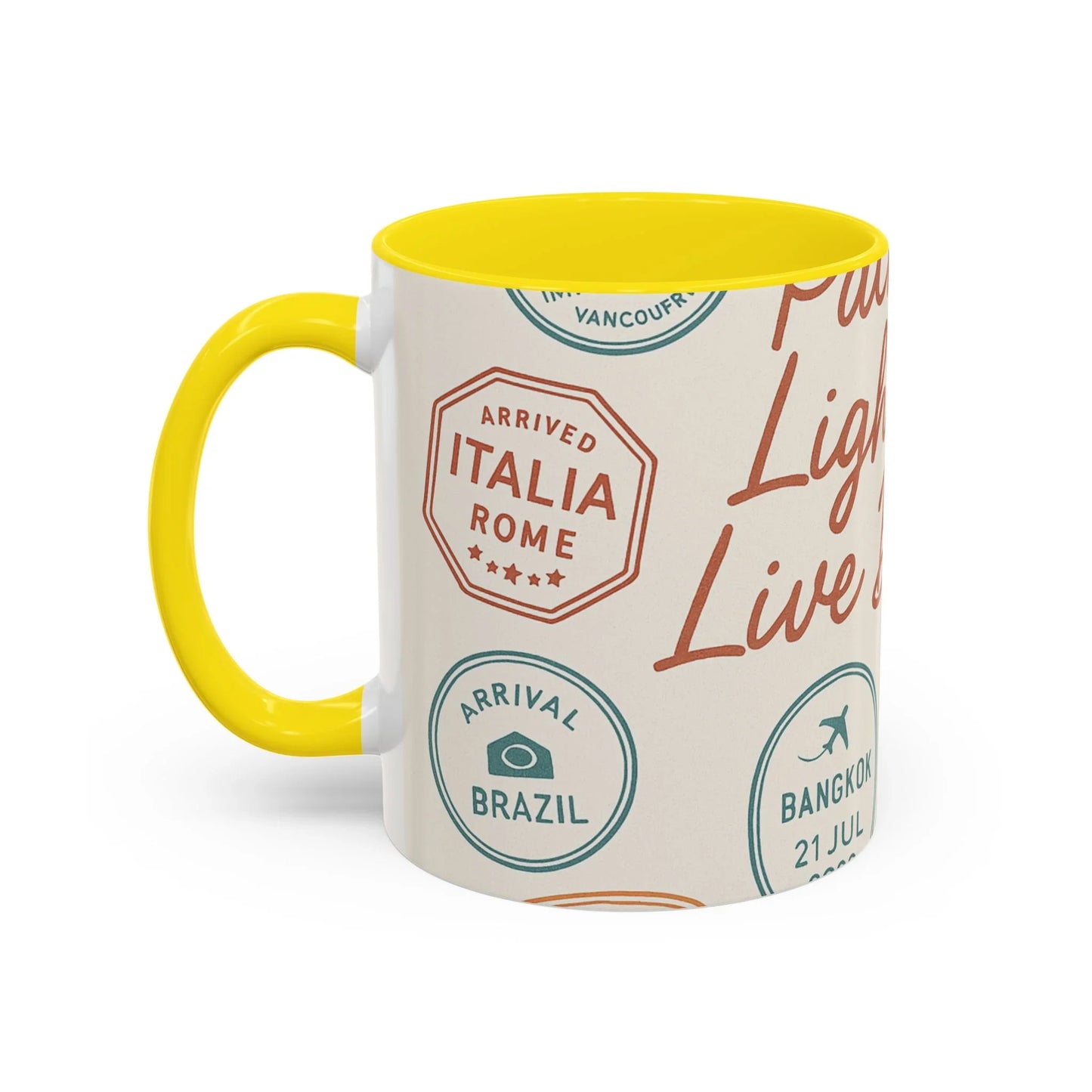 Pack Light, Live Big – Wanderlust Mug with Passport Stamp Collection - Oceanfront Products
