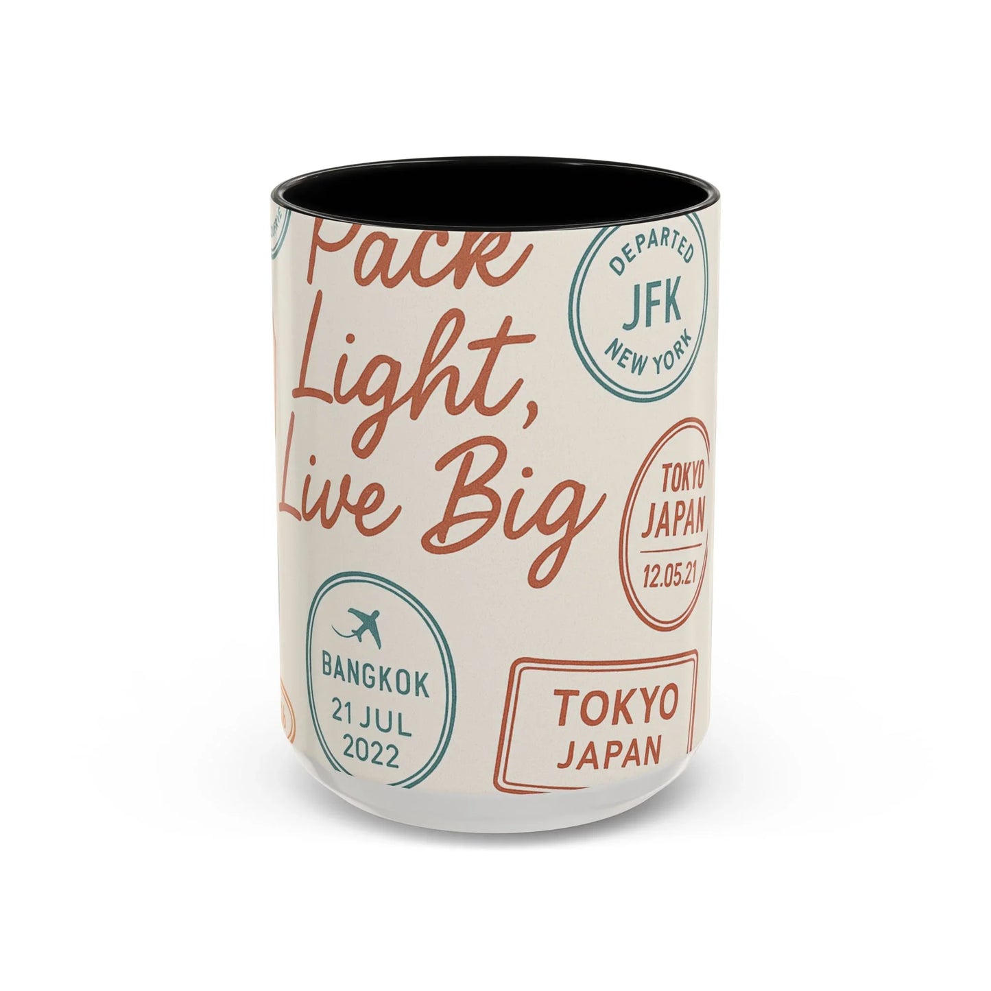 Pack Light, Live Big – Wanderlust Mug with Passport Stamp Collection - Oceanfront Products