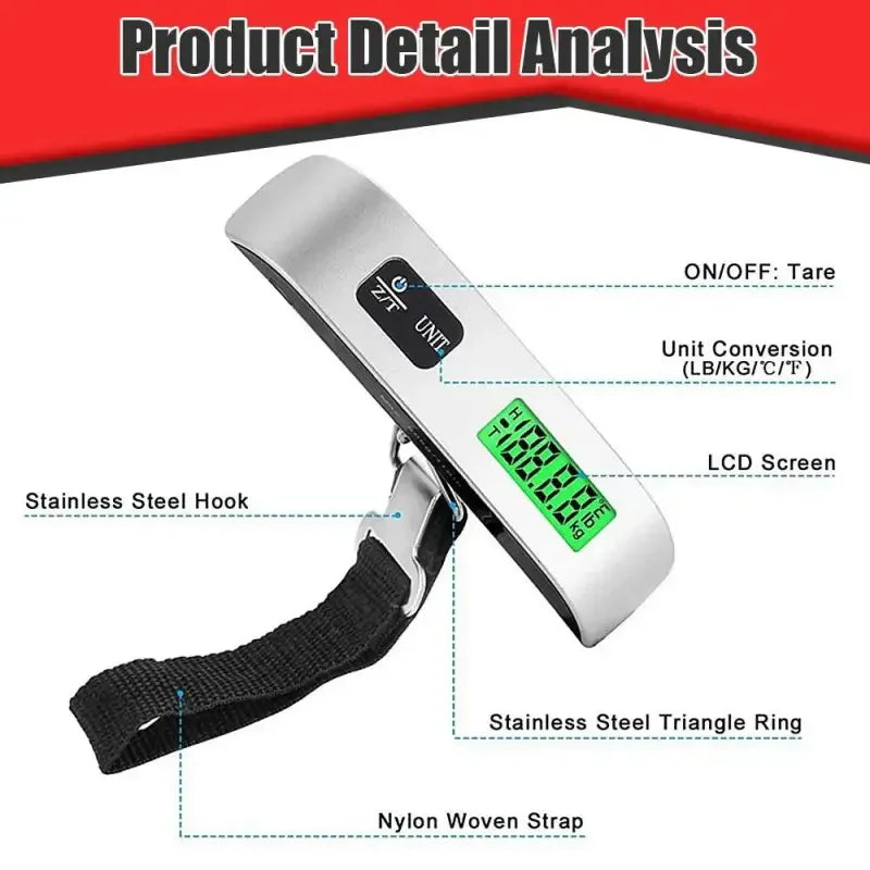Sleek Digital Luggage Scale for 110lb 50kg Portable Convenience - Oceanfront Products