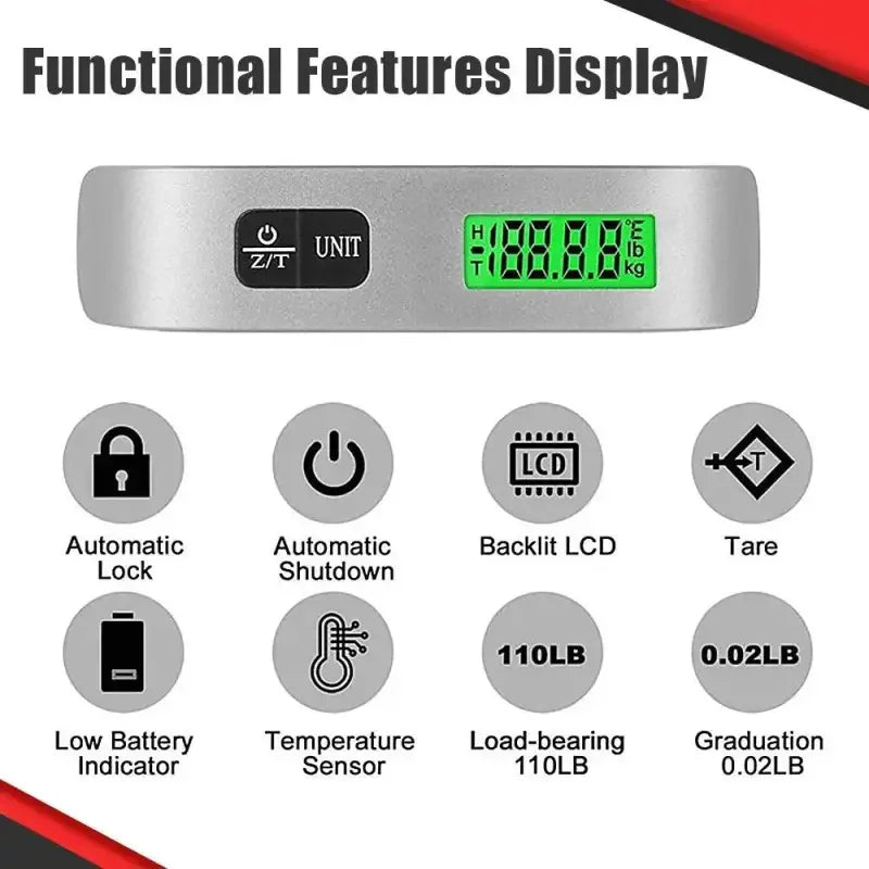 Sleek Digital Luggage Scale for 110lb 50kg Portable Convenience - Oceanfront Products