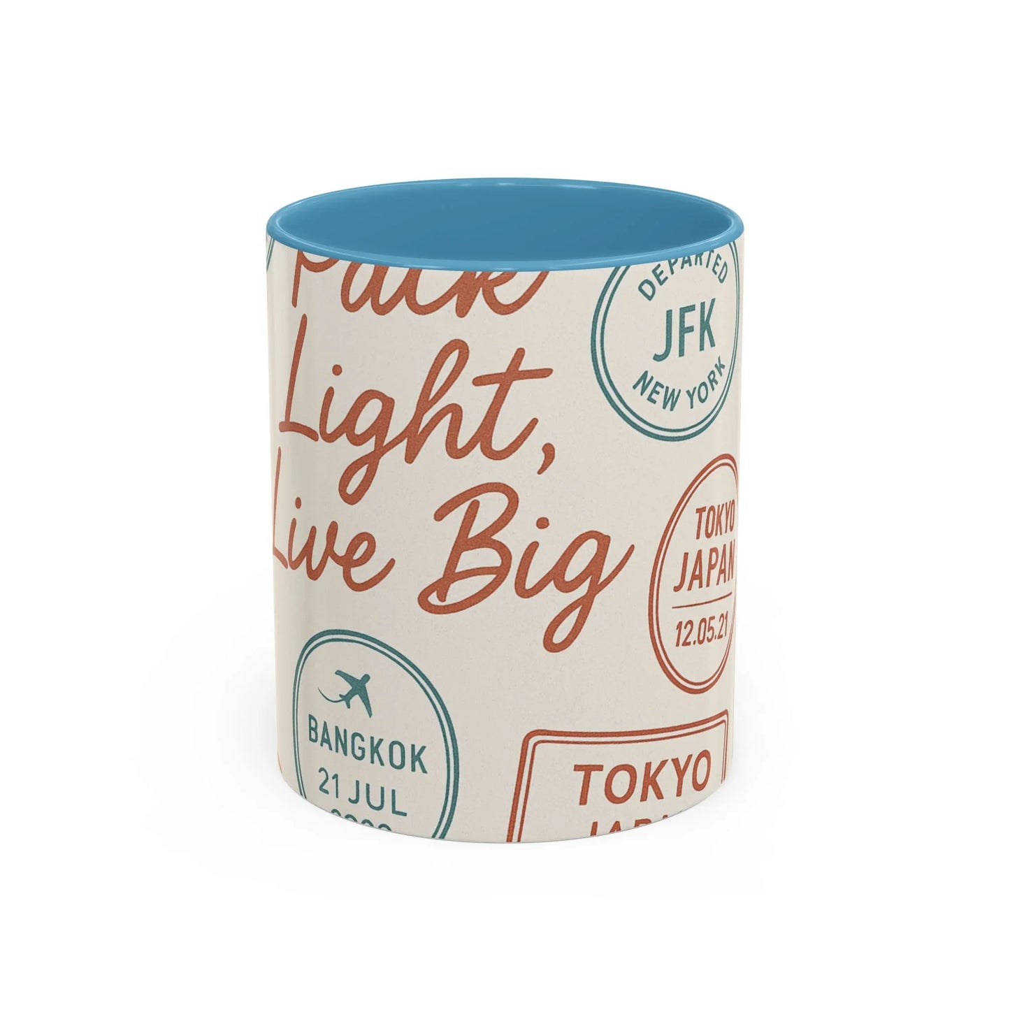 Pack Light, Live Big – Wanderlust Mug with Passport Stamp Collection - Oceanfront Products