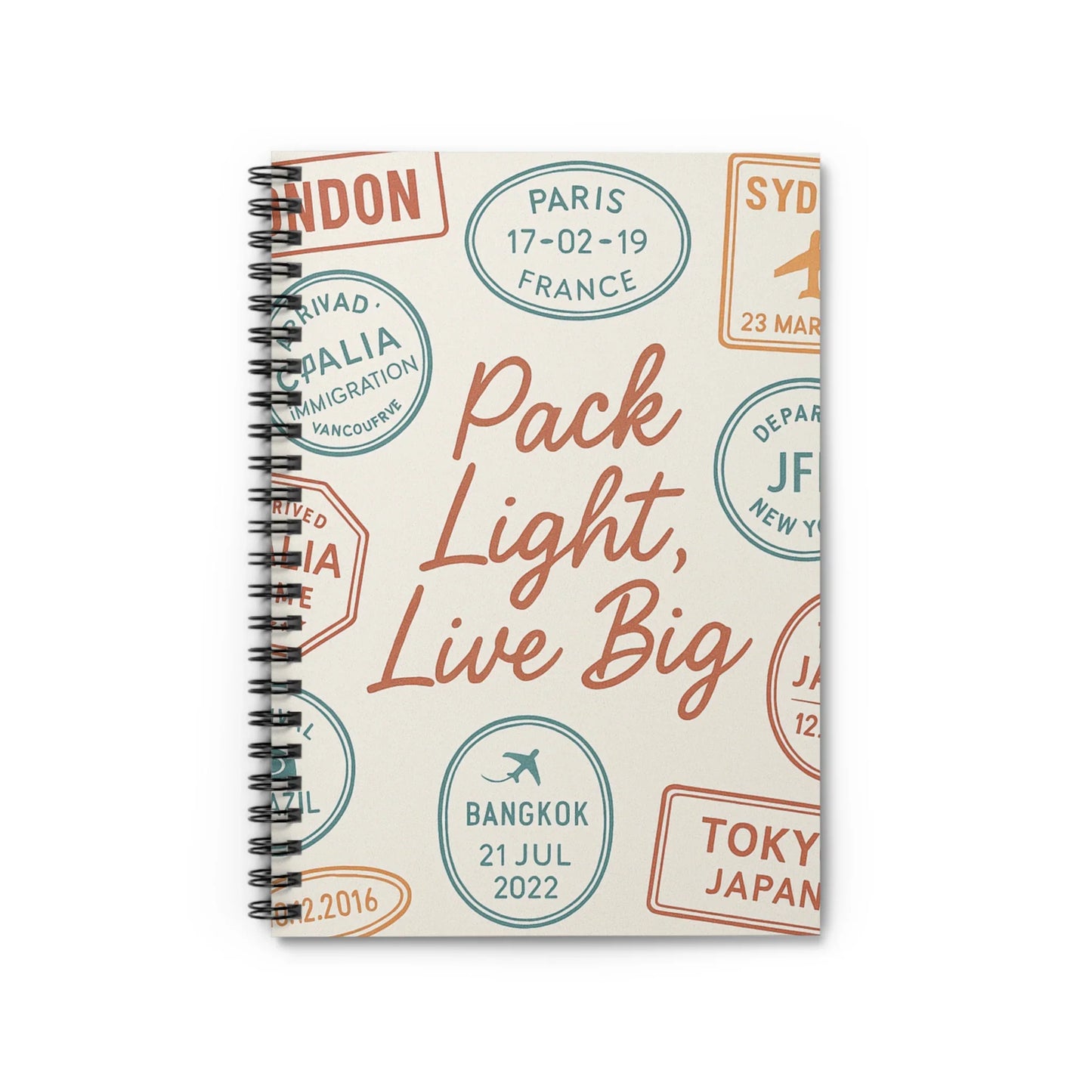 Travel-Themed Spiral Notebook - "Pack Light, Live Big" - Perfect for Adventurers & Journaling - Oceanfront Products
