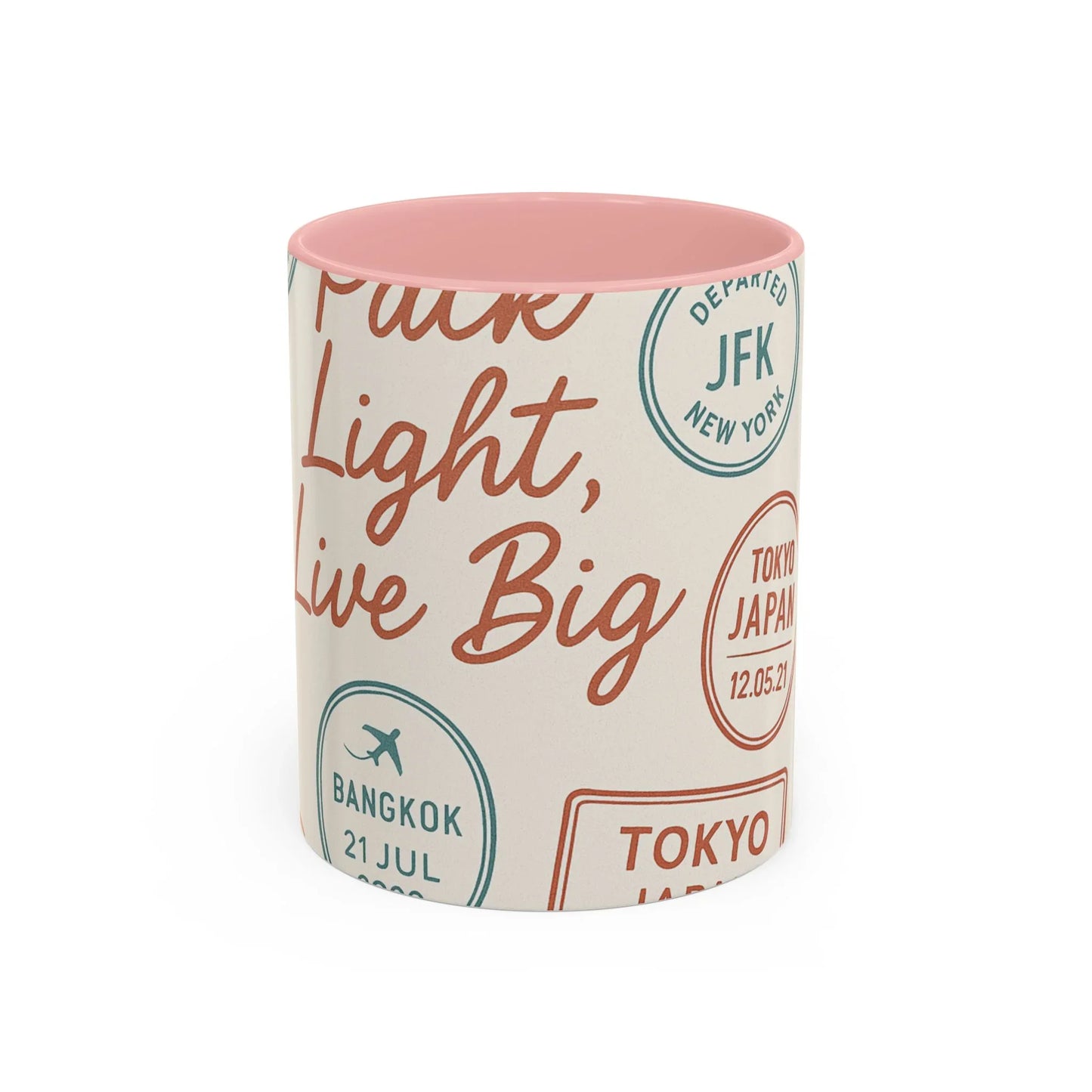 Pack Light, Live Big – Wanderlust Mug with Passport Stamp Collection - Oceanfront Products