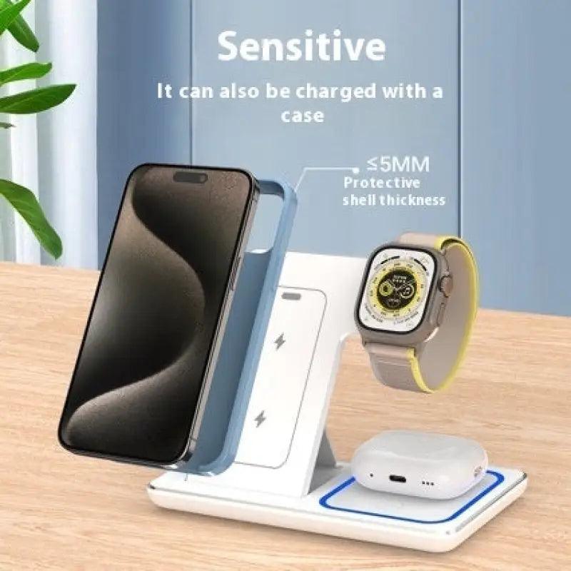 15W 3 In 1 LED Fast Wireless Charger Stand Foldable Charging Station For Smart Phone 15 14 13 12 11 IWatch 9 8 7 6 5 Airpods Pro - Oceanfront Products