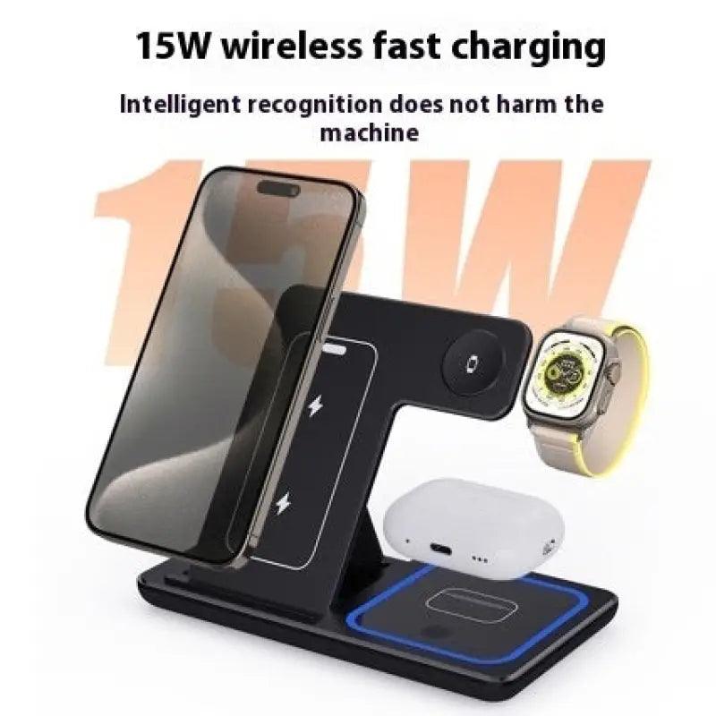 15W 3 In 1 LED Fast Wireless Charger Stand Foldable Charging Station For Smart Phone 15 14 13 12 11 IWatch 9 8 7 6 5 Airpods Pro - Oceanfront Products