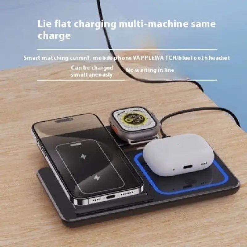 15W 3 In 1 LED Fast Wireless Charger Stand Foldable Charging Station For Smart Phone 15 14 13 12 11 IWatch 9 8 7 6 5 Airpods Pro - Oceanfront Products