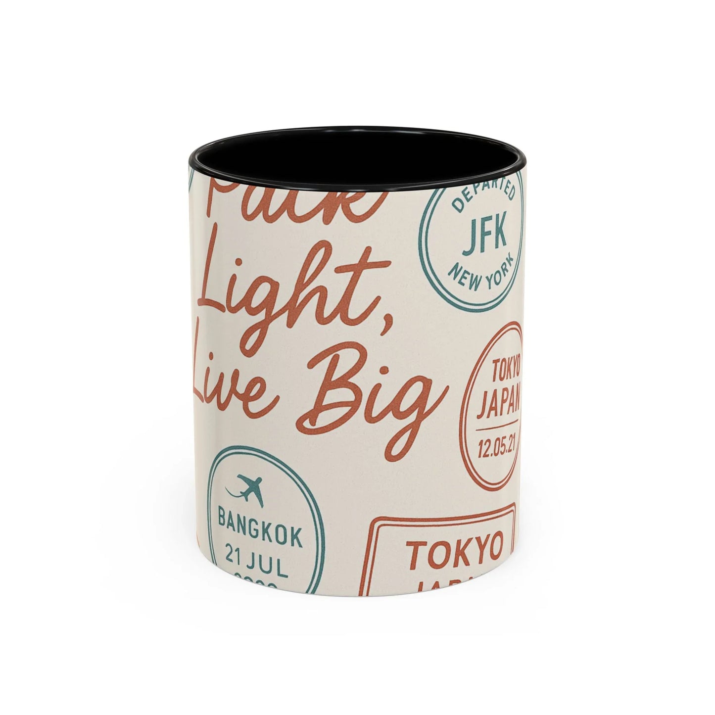 Pack Light, Live Big – Wanderlust Mug with Passport Stamp Collection - Oceanfront Products