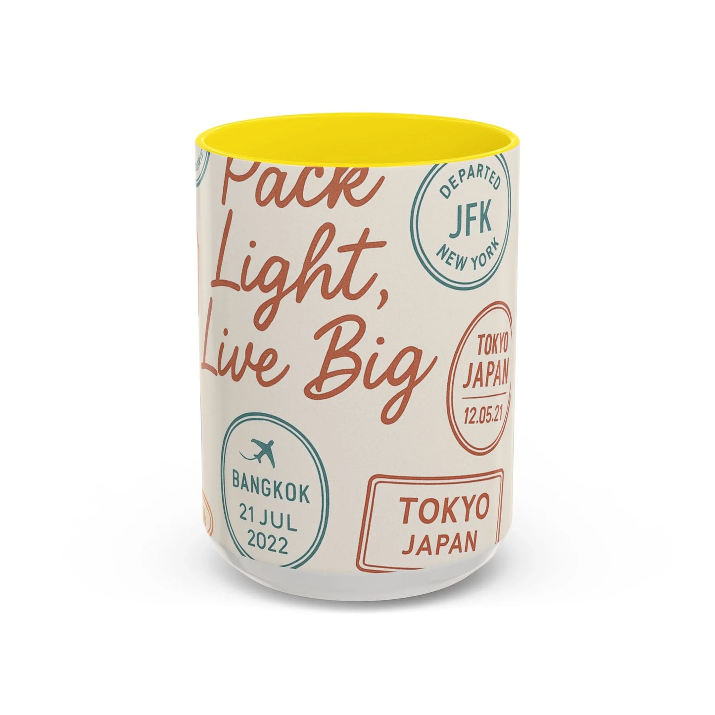 Pack Light, Live Big – Wanderlust Mug with Passport Stamp Collection - Oceanfront Products