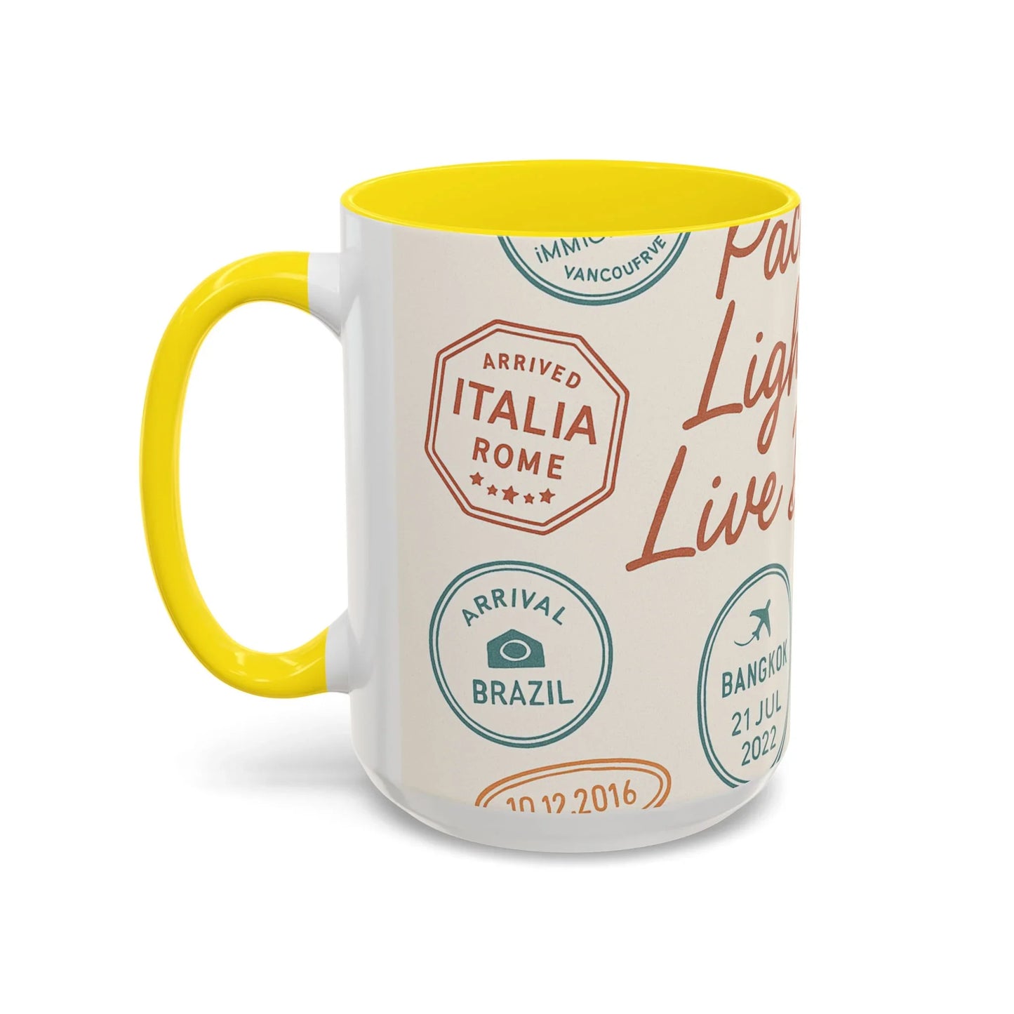 Pack Light, Live Big – Wanderlust Mug with Passport Stamp Collection - Oceanfront Products