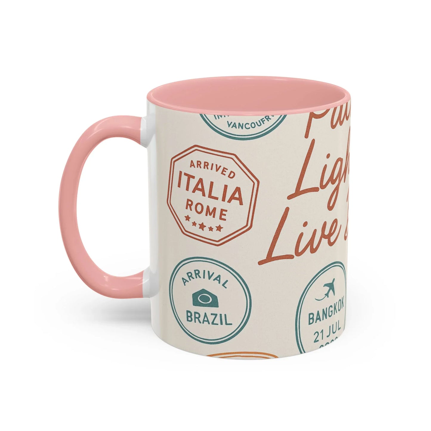 Pack Light, Live Big – Wanderlust Mug with Passport Stamp Collection - Oceanfront Products