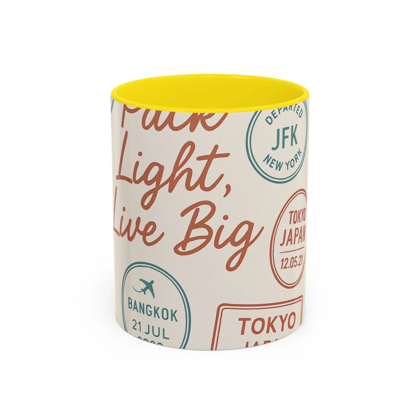Pack Light, Live Big – Wanderlust Mug with Passport Stamp Collection - Oceanfront Products
