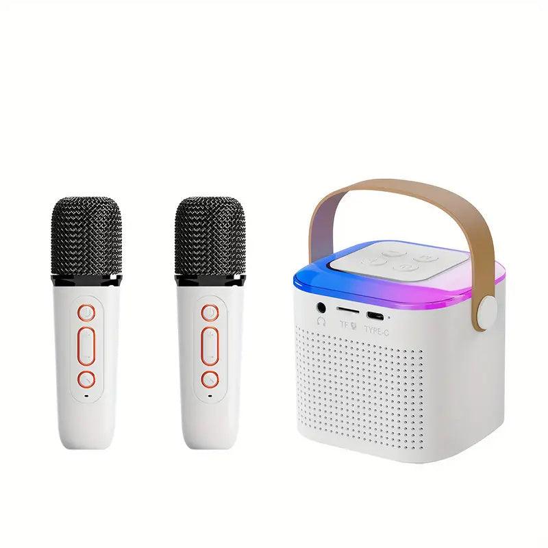 Microphone Karaoke Machine Bluetooth-compatible Speaker With 2 Wireless Mic RGB Light Home Family Singing Speaker - Oceanfront Products