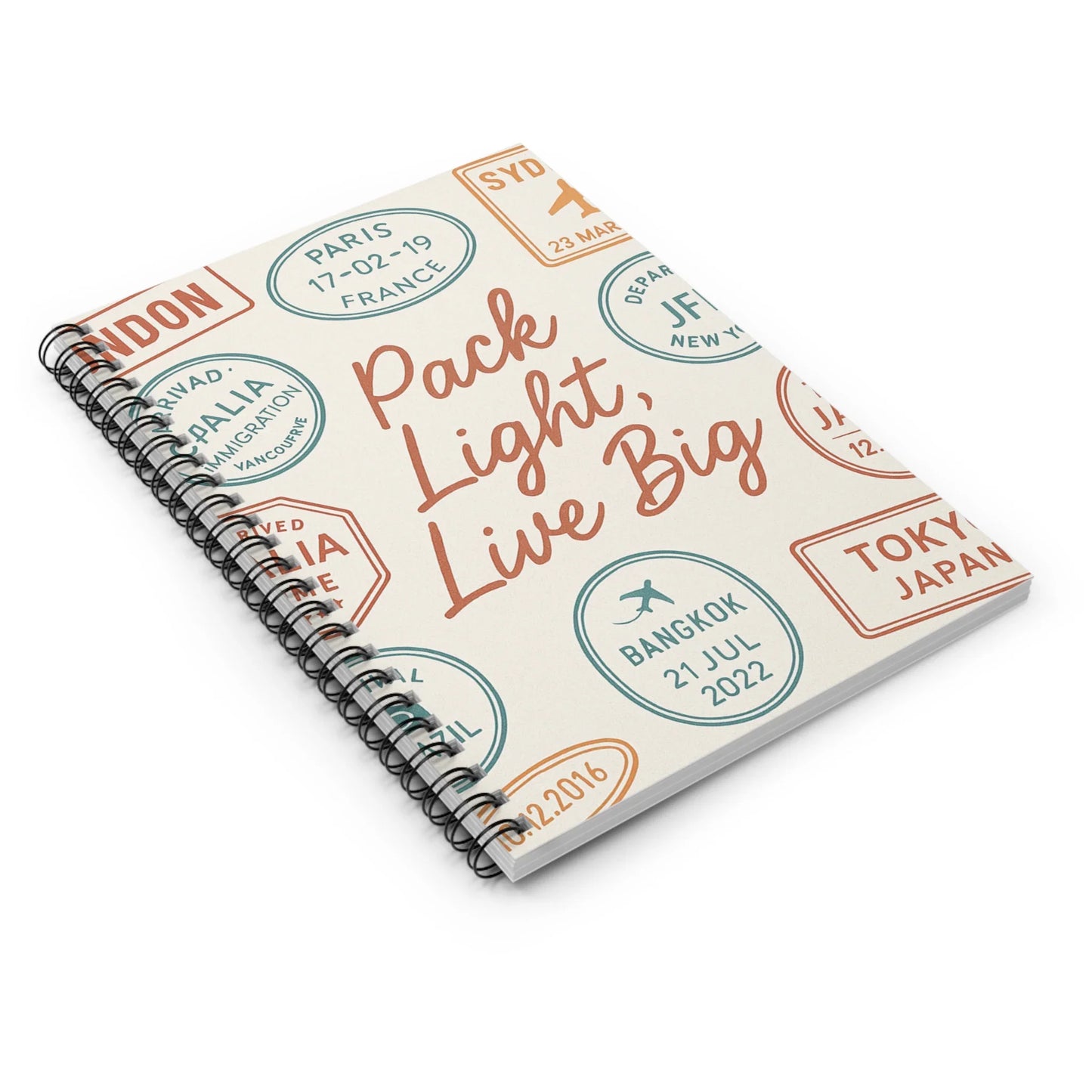Travel-Themed Spiral Notebook - "Pack Light, Live Big" - Perfect for Adventurers & Journaling - Oceanfront Products