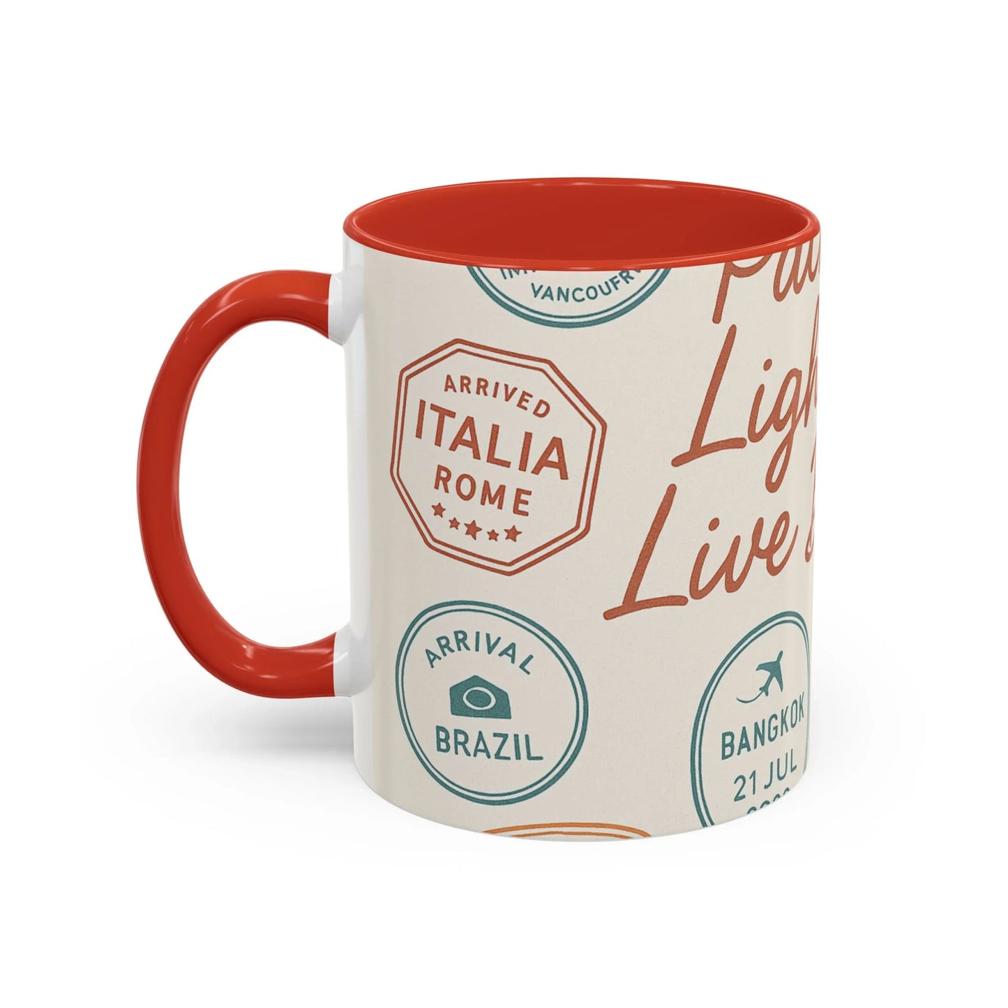 Pack Light, Live Big – Wanderlust Mug with Passport Stamp Collection - Oceanfront Products