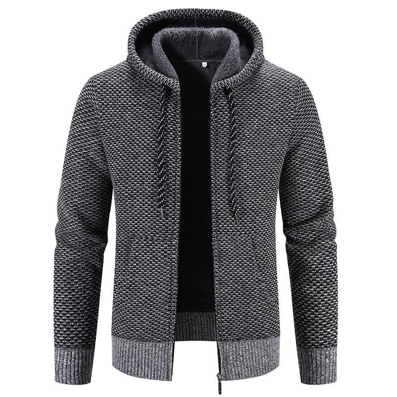 Winter Coat Zipper Closure Solid Color Long Sleeves Drawstring With Hat Keep Warm Casual Thicken Plush Sweater Coat For Daily - Oceanfront Products