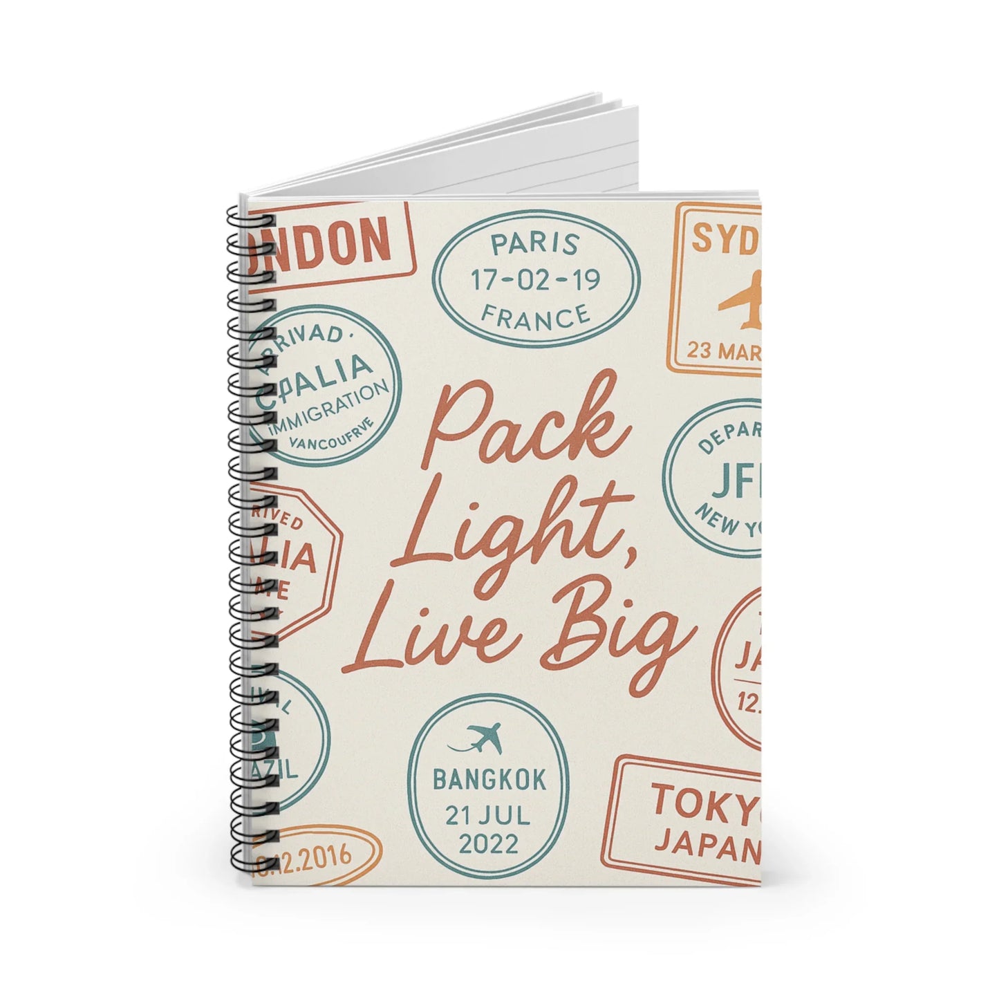 Travel-Themed Spiral Notebook - "Pack Light, Live Big" - Perfect for Adventurers & Journaling - Oceanfront Products