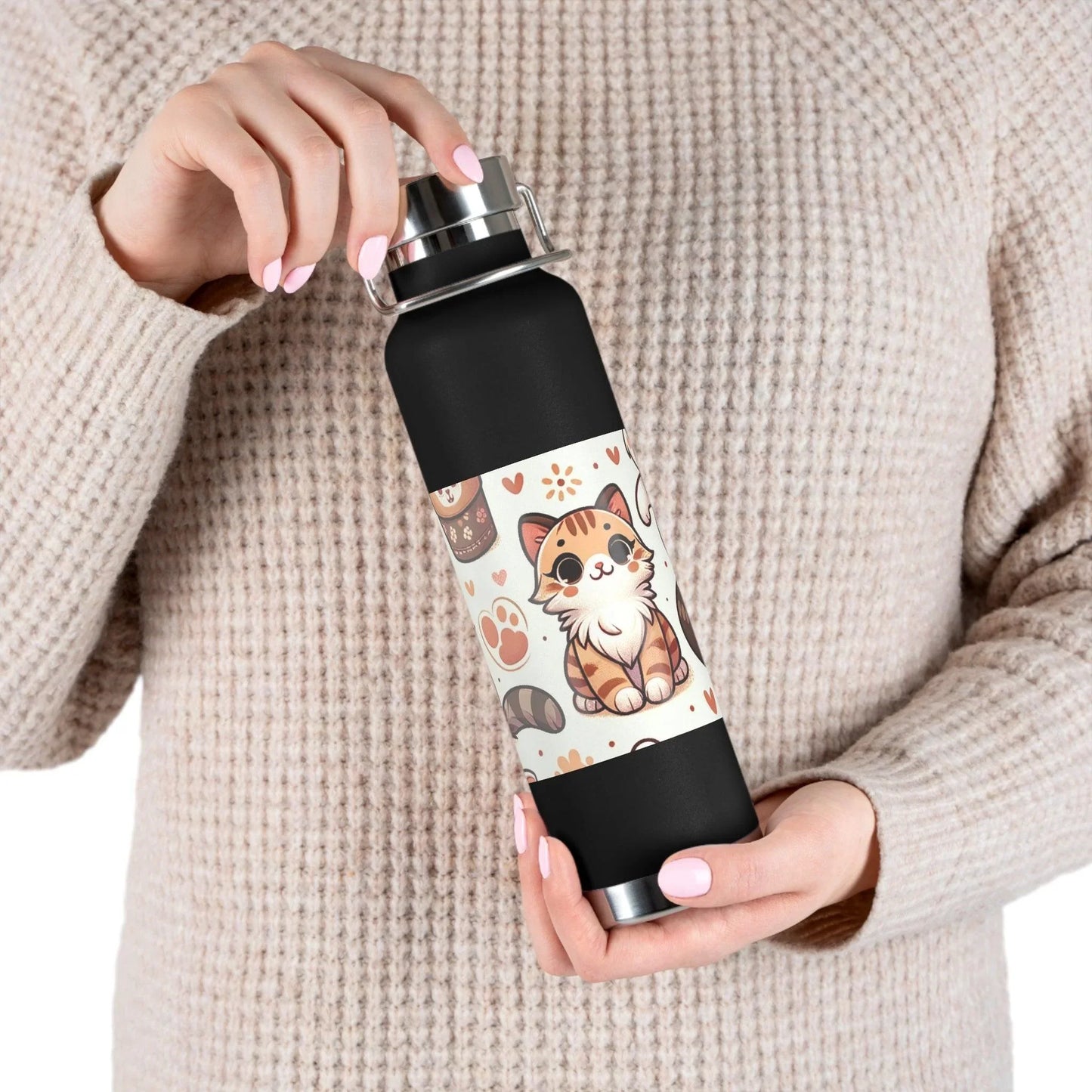 Cozy Cat Pattern Metal Drink Cup: Purr-fect Temperature, Purr-fect Style - Oceanfront Products