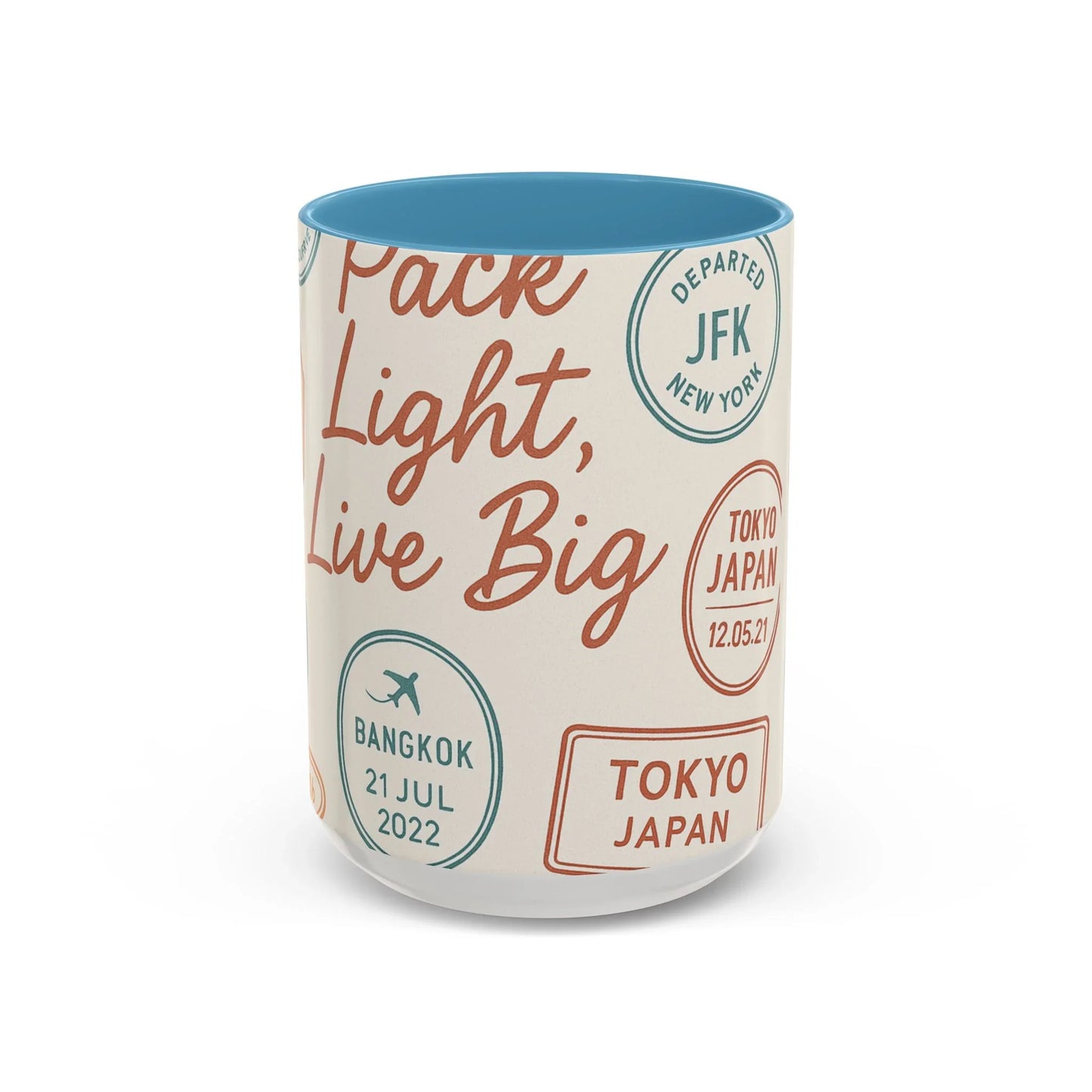 Pack Light, Live Big – Wanderlust Mug with Passport Stamp Collection - Oceanfront Products