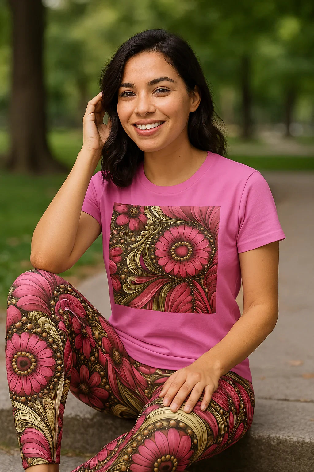 Women's Tee with Matching Flower Design - Oceanfront Products