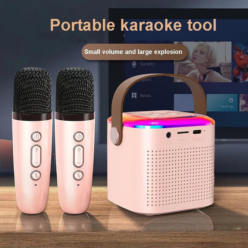 Microphone Karaoke Machine Bluetooth-compatible Speaker With 2 Wireless Mic RGB Light Home Family Singing Speaker - Oceanfront Products