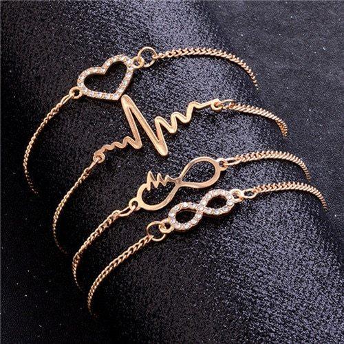 Modyle Gold Color Crystal Wedding Bracelets Set CZ Stone Heart Bracelets Bangles For Woman - Oceanfront Products