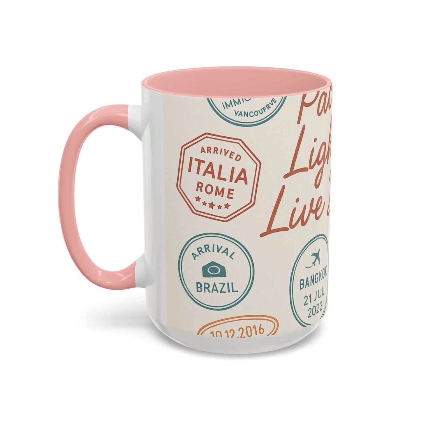 Pack Light, Live Big – Wanderlust Mug with Passport Stamp Collection - Oceanfront Products