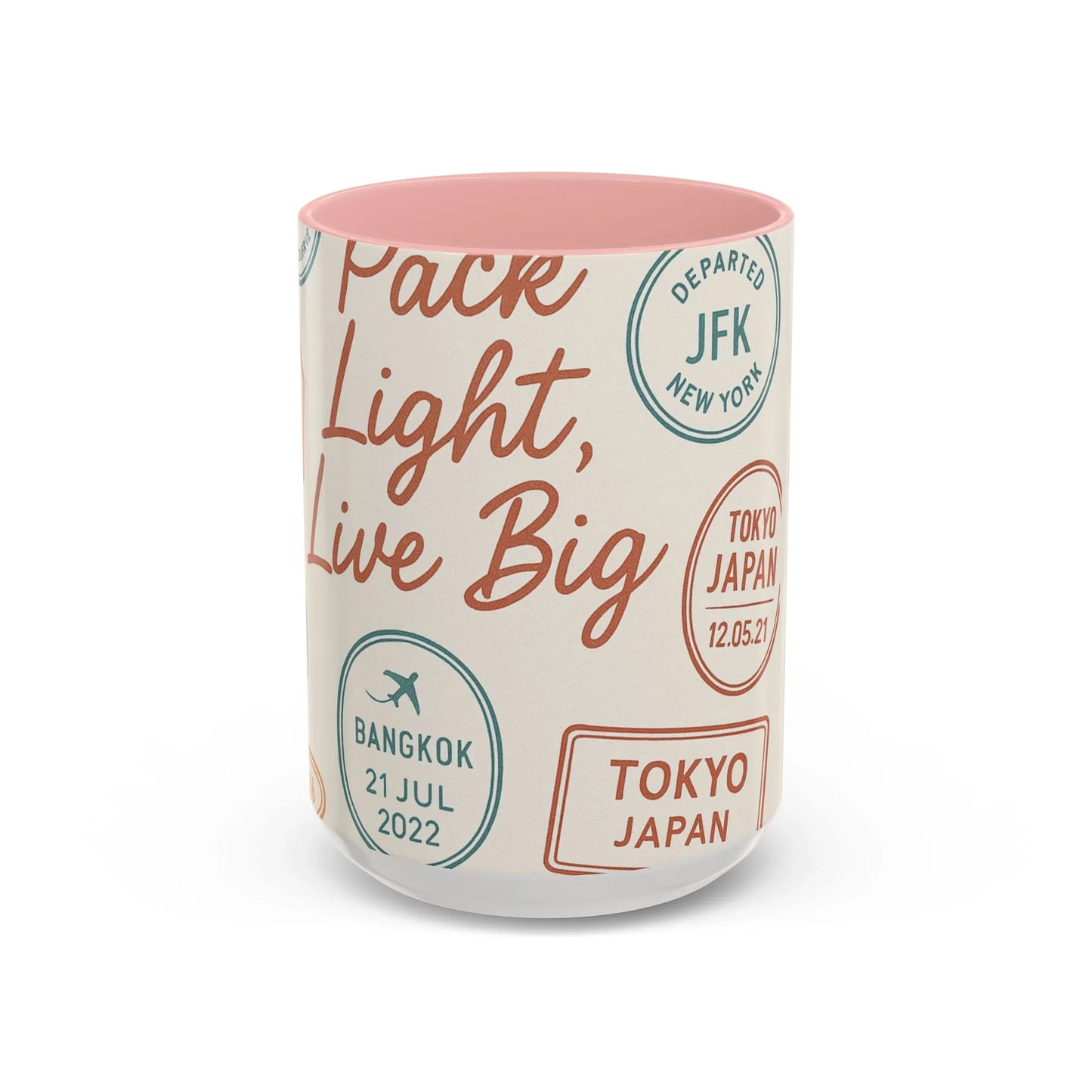 Pack Light, Live Big – Wanderlust Mug with Passport Stamp Collection - Oceanfront Products