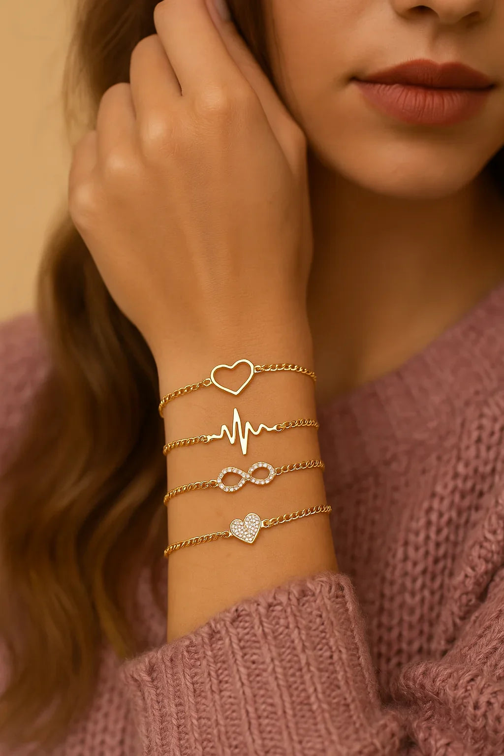 Modyle Gold Color Crystal Wedding Bracelets Set CZ Stone Heart Bracelets Bangles For Woman - Oceanfront Products