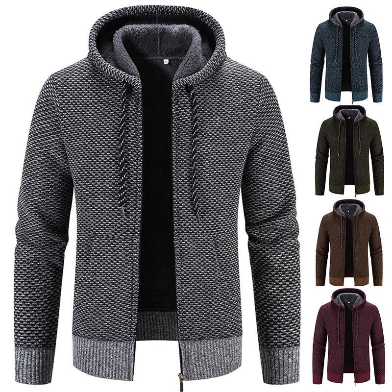 Winter Coat Zipper Closure Solid Color Long Sleeves Drawstring With Hat Keep Warm Casual Thicken Plush Sweater Coat For Daily - Oceanfront Products