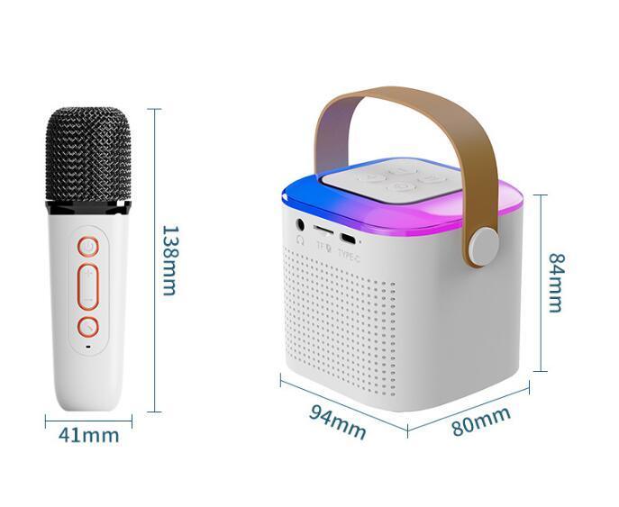 Microphone Karaoke Machine Bluetooth-compatible Speaker With 2 Wireless Mic RGB Light Home Family Singing Speaker - Oceanfront Products