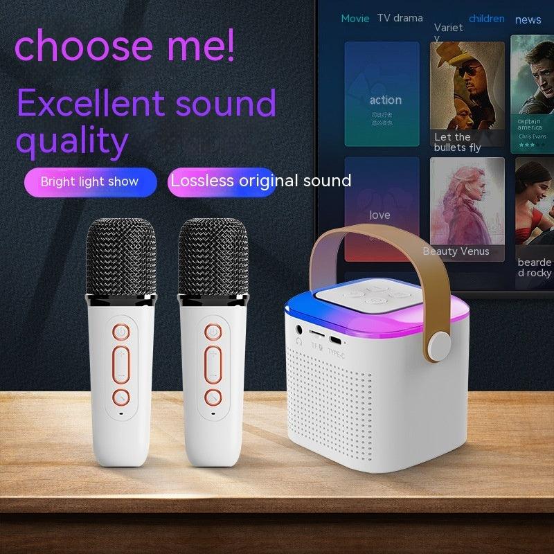 Microphone Karaoke Machine Bluetooth-compatible Speaker With 2 Wireless Mic RGB Light Home Family Singing Speaker - Oceanfront Products