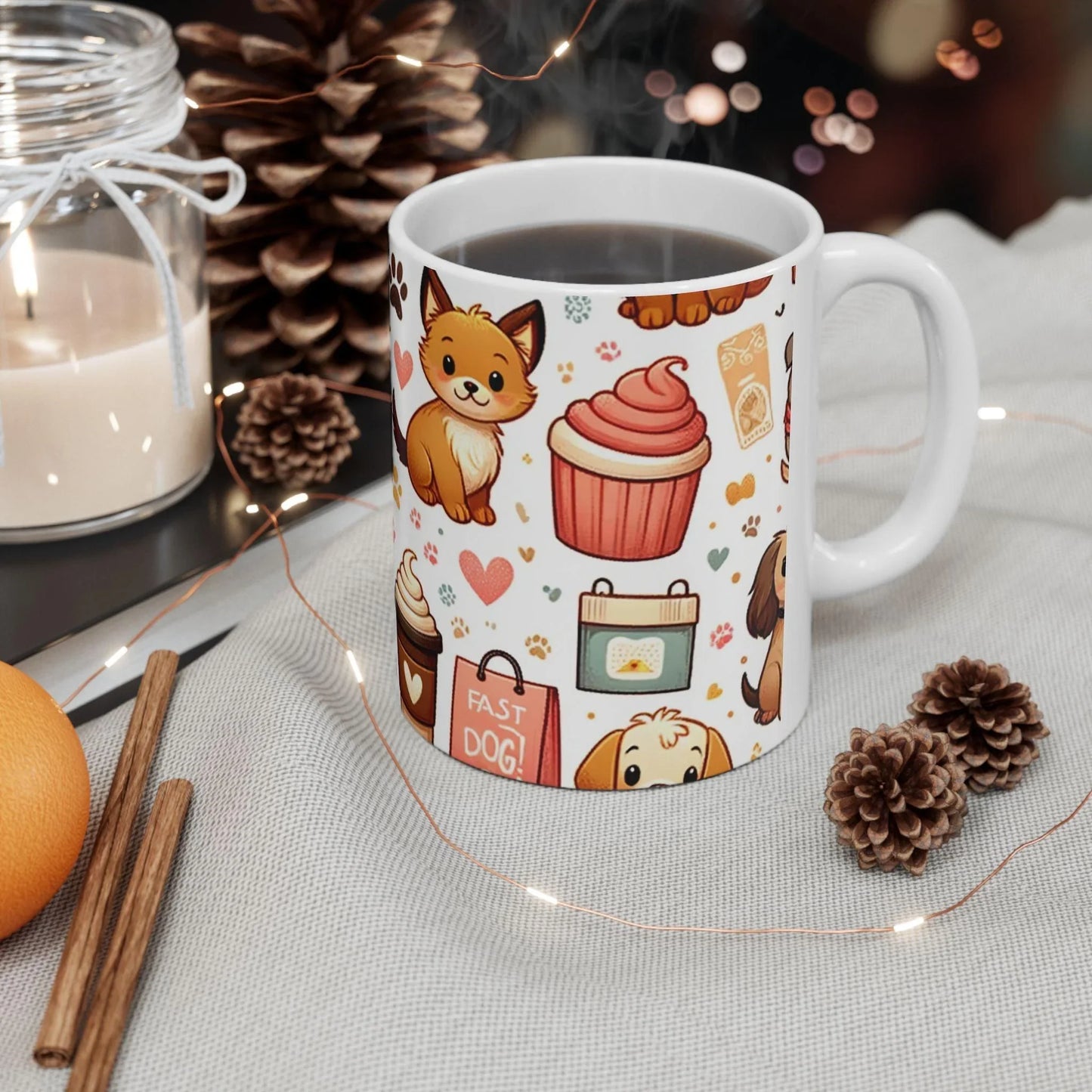 Playful Dog Illustration Coffee Cup: A Heartwarming Choice for Dog Lovers - Oceanfront Products