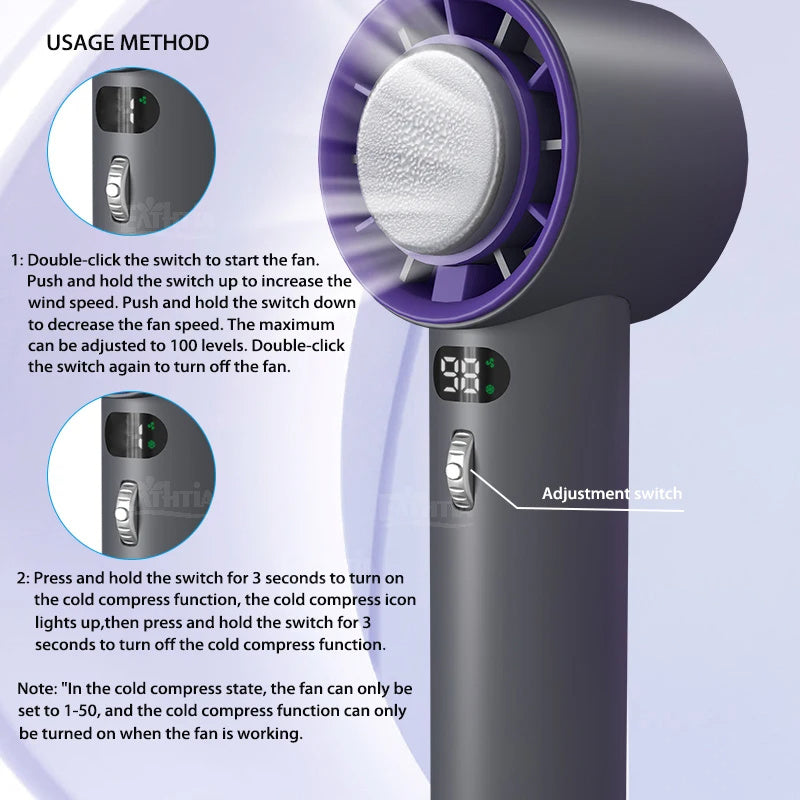 Oceanfront™ TurboCool Mini Handheld Fan — 3-Speed Rechargeable Breeze