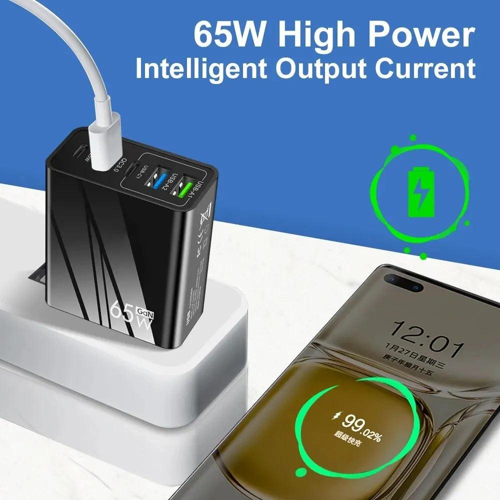 65w Fast Charger Mobile Charging Head Pd Plus 3usb Travel Multi Interface Charger 3.1A For Samsung Xiaomi Iphone Eu Us Adapter - Oceanfront Products