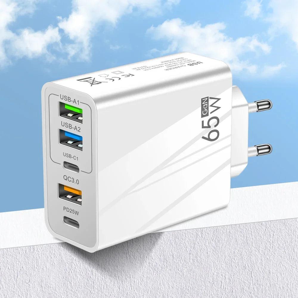65w Fast Charger Mobile Charging Head Pd Plus 3usb Travel Multi Interface Charger 3.1A For Samsung Xiaomi Iphone Eu Us Adapter - Oceanfront Products