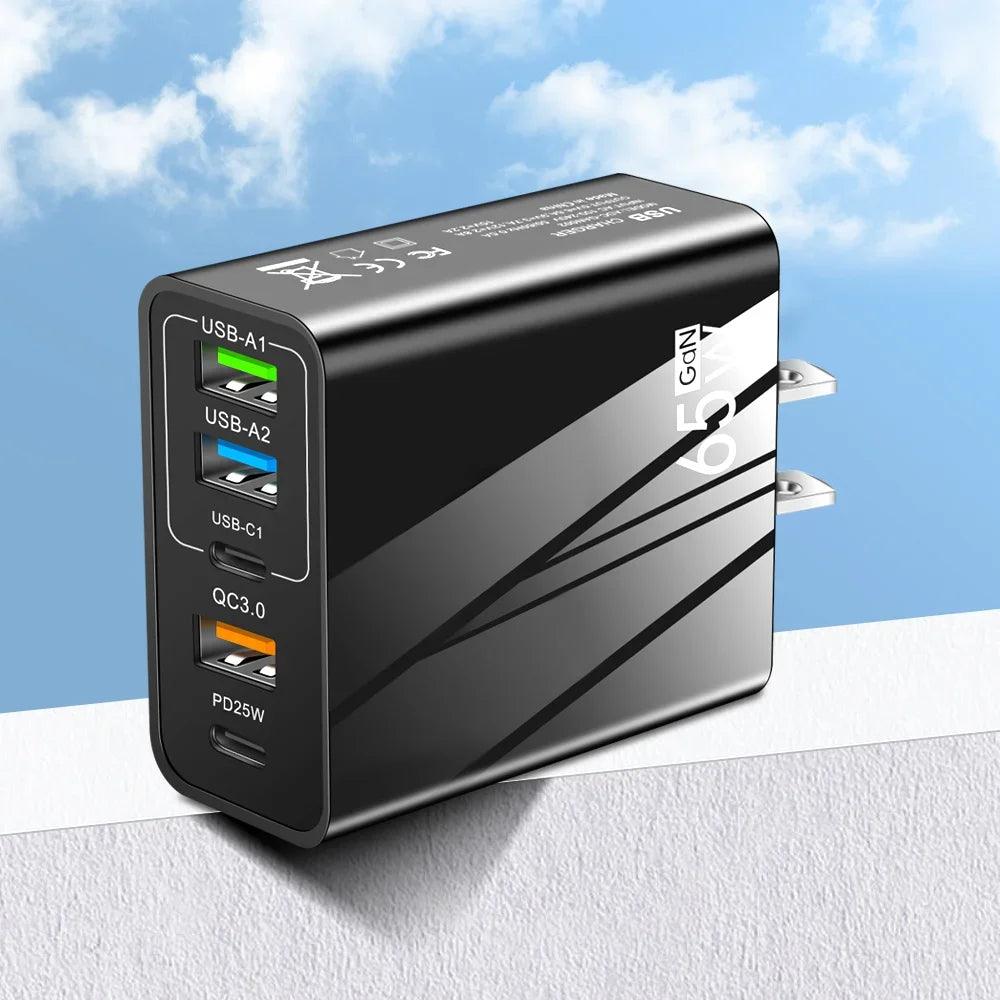 65w Fast Charger Mobile Charging Head Pd Plus 3usb Travel Multi Interface Charger 3.1A For Samsung Xiaomi Iphone Eu Us Adapter - Oceanfront Products