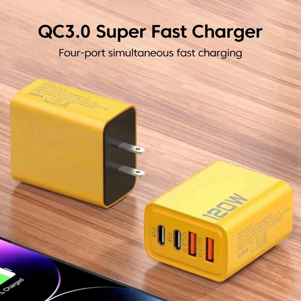 Total 120W Fast Charger Type C Quick Charge 3.0 USB Charger Adapter For iPhone Samsung Xiaomi PD USB Charger Fast Charging Plug - Oceanfront Products