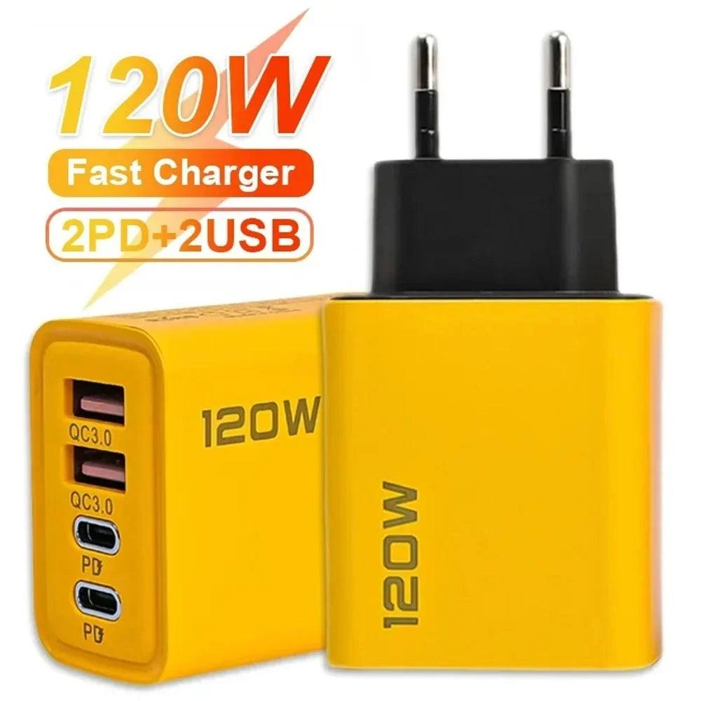Total 120W Fast Charger Type C Quick Charge 3.0 USB Charger Adapter For iPhone Samsung Xiaomi PD USB Charger Fast Charging Plug - Oceanfront Products