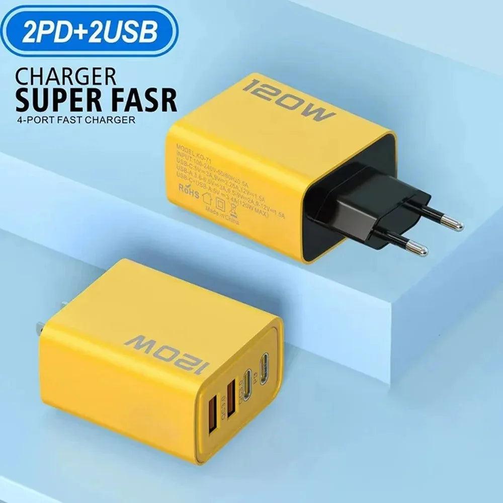Total 120W Fast Charger Type C Quick Charge 3.0 USB Charger Adapter For iPhone Samsung Xiaomi PD USB Charger Fast Charging Plug - Oceanfront Products