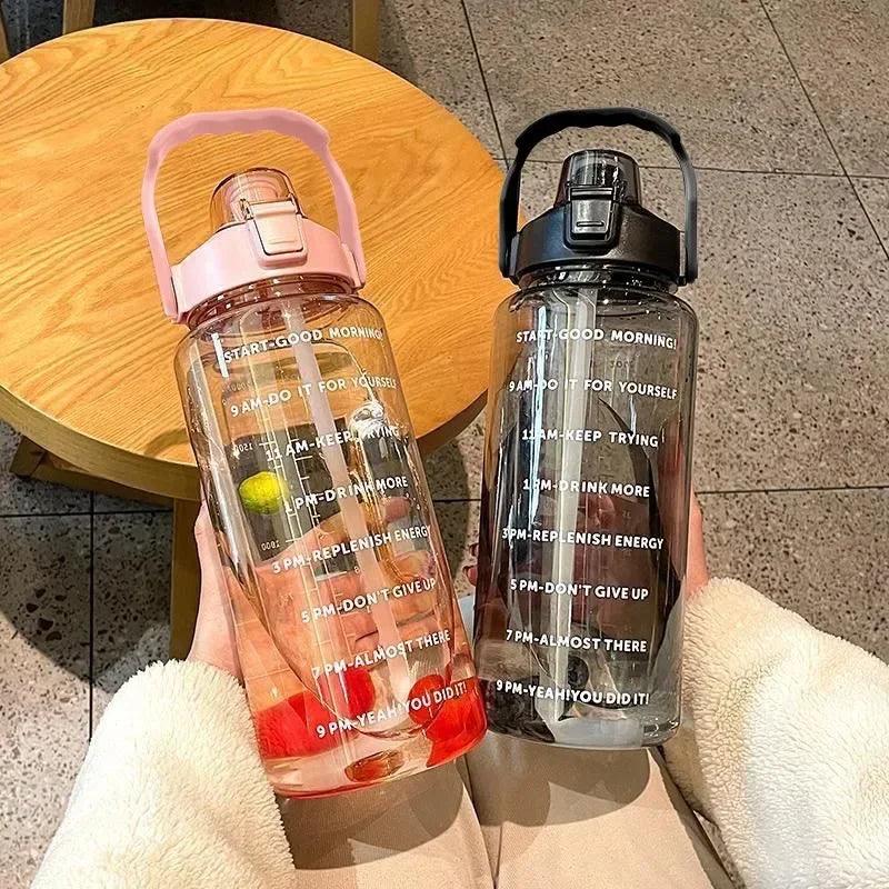 2 Liters Straw Plastic Water Bottle Large Portable Travel Bottle Sports Fitness Cup High Value Big Fat Cup Adult Universal - Oceanfront Products
