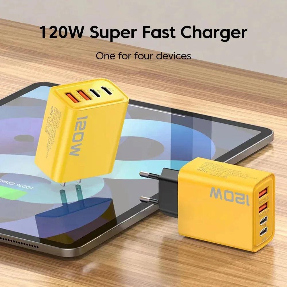 Total 120W Fast Charger Type C Quick Charge 3.0 USB Charger Adapter For iPhone Samsung Xiaomi PD USB Charger Fast Charging Plug - Oceanfront Products