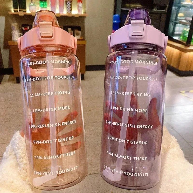 2 Liters Straw Plastic Water Bottle Large Portable Travel Bottle Sports Fitness Cup High Value Big Fat Cup Adult Universal - Oceanfront Products