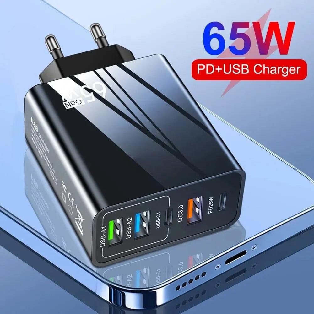 65w Fast Charger Mobile Charging Head Pd Plus 3usb Travel Multi Interface Charger 3.1A For Samsung Xiaomi Iphone Eu Us Adapter - Oceanfront Products