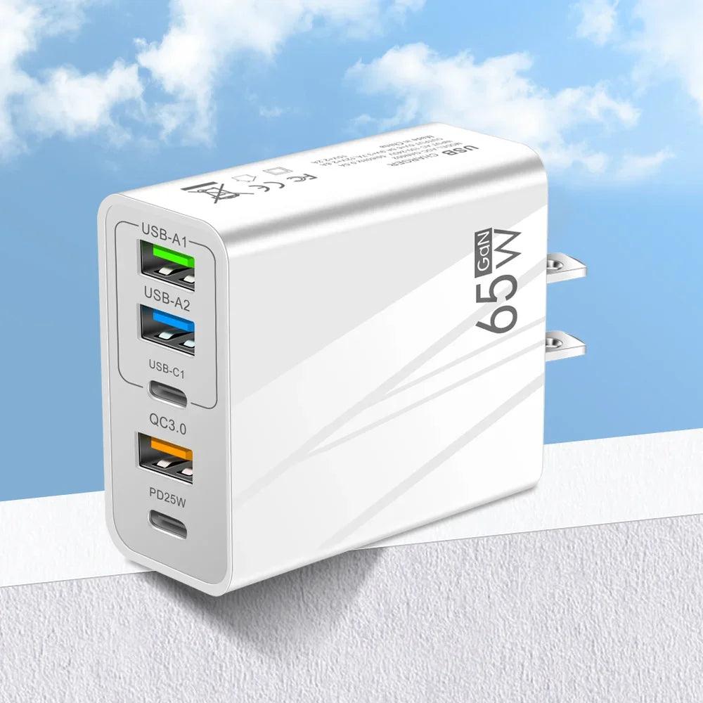 65w Fast Charger Mobile Charging Head Pd Plus 3usb Travel Multi Interface Charger 3.1A For Samsung Xiaomi Iphone Eu Us Adapter - Oceanfront Products