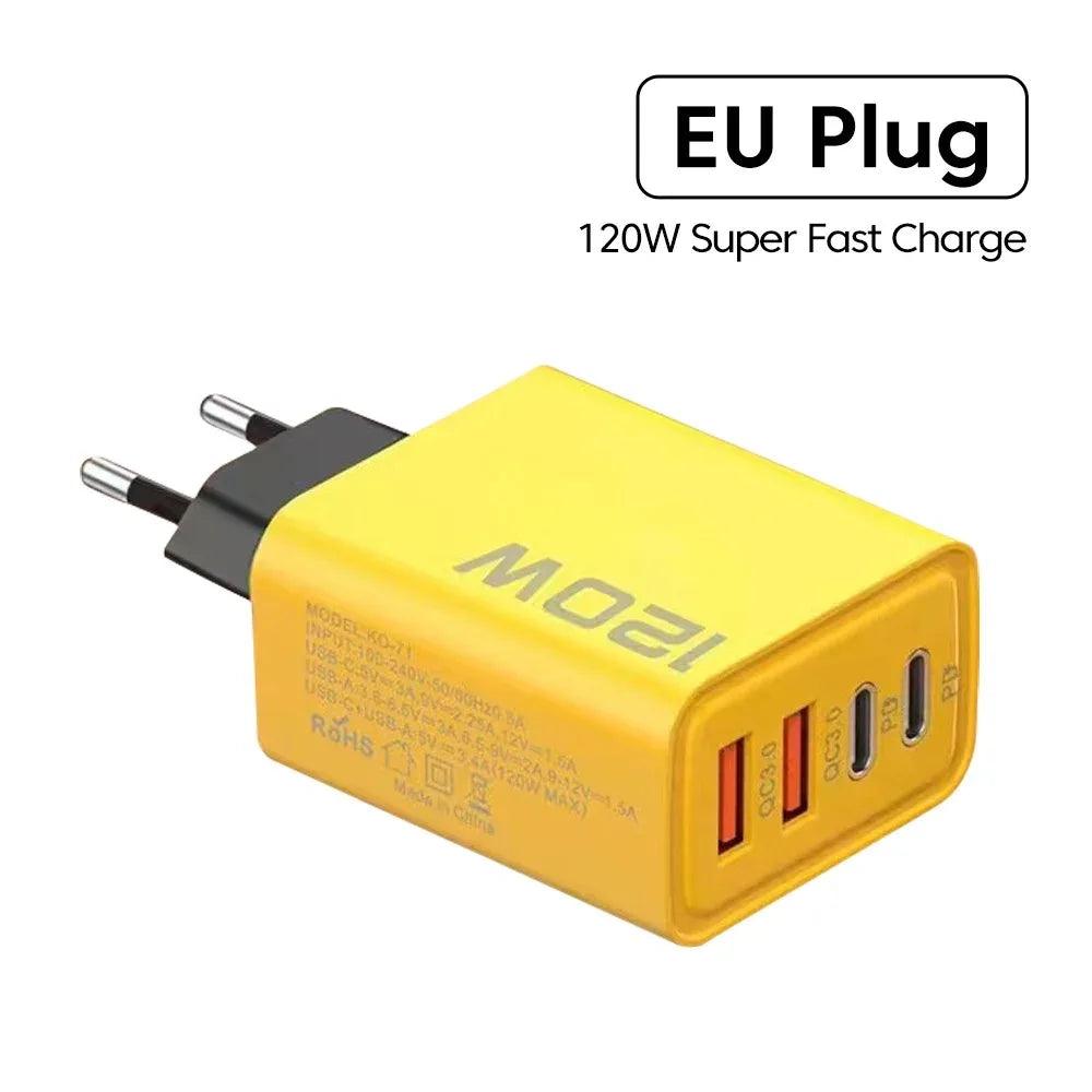 Total 120W Fast Charger Type C Quick Charge 3.0 USB Charger Adapter For iPhone Samsung Xiaomi PD USB Charger Fast Charging Plug - Oceanfront Products