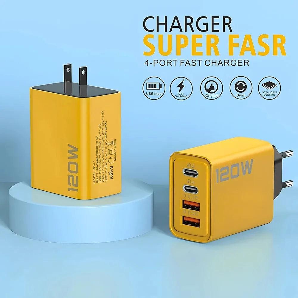 Total 120W Fast Charger Type C Quick Charge 3.0 USB Charger Adapter For iPhone Samsung Xiaomi PD USB Charger Fast Charging Plug - Oceanfront Products