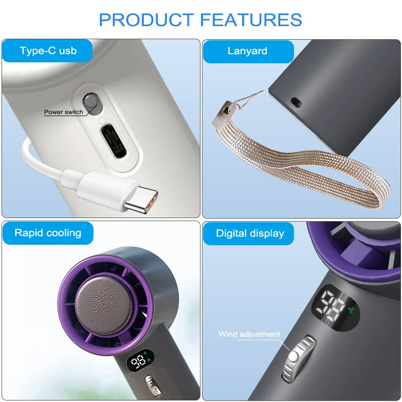 Oceanfront™ TurboCool Mini Handheld Fan — 3-Speed Rechargeable Breeze