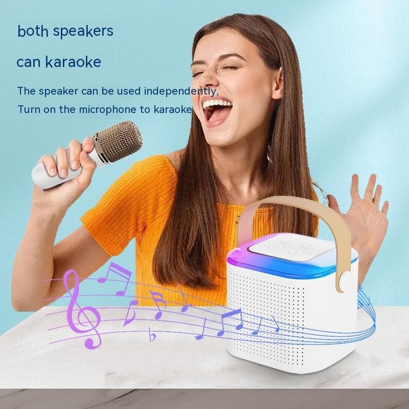 Microphone Karaoke Machine Bluetooth-compatible Speaker With 2 Wireless Mic RGB Light Home Family Singing Speaker - Oceanfront Products